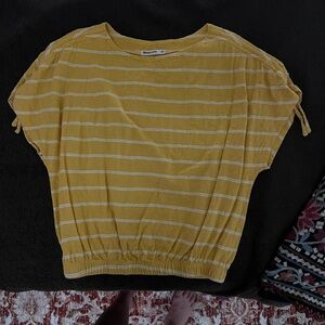 Marine Layer Yellow and White Striped Elastic Waist Tee